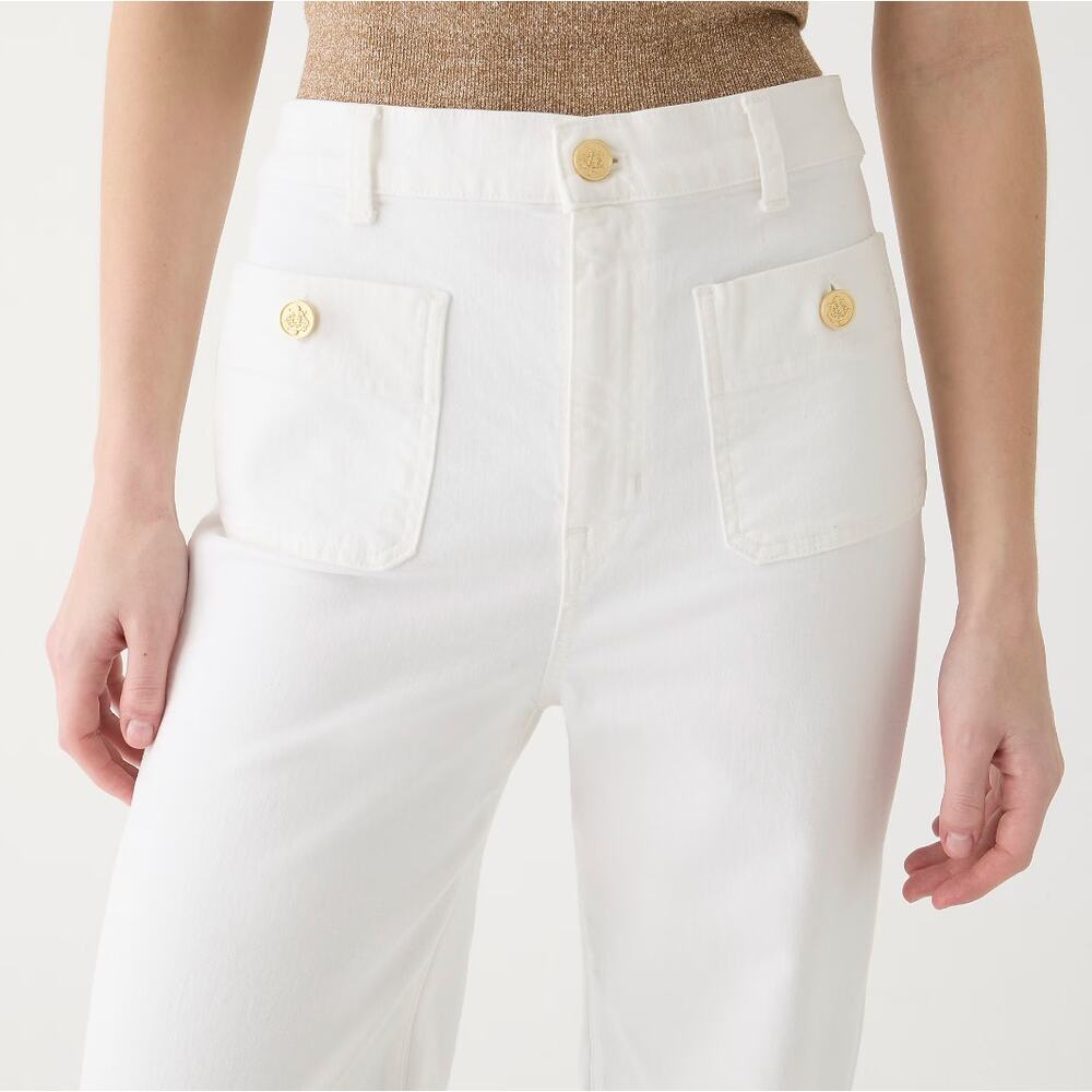 J.Crew Petite Sailor Slim Wide Leg Jean High Rise Gold Buttons White US 29P NWT - Picture 4 of 15